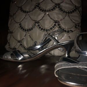 Silver sparkly kitten heels